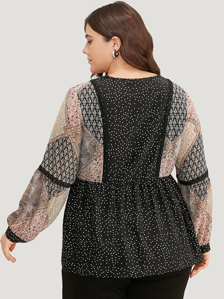 Bandana Polka Dot Patchwork Contrast Blouse - Image 5