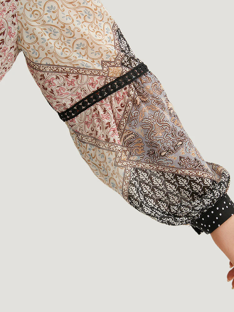 Bandana Polka Dot Patchwork Contrast Blouse - Image 7
