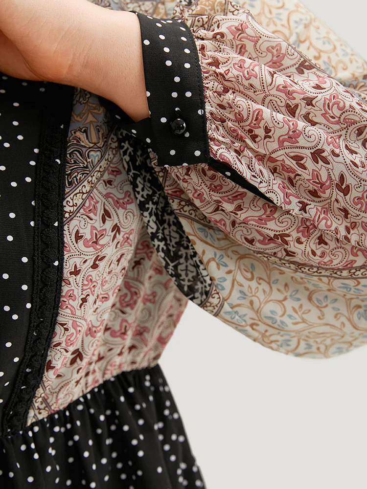 Bandana Polka Dot Patchwork Contrast Blouse - Image 8