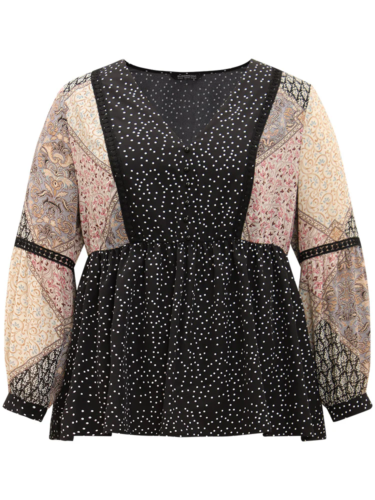 Bandana Polka Dot Patchwork Contrast Blouse - Image 9