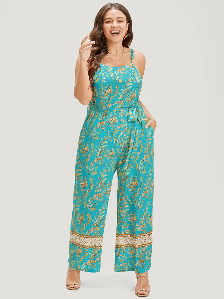 Bandana Print Belt Pocket Spaghetti Strap Jumpsuit - Image 3