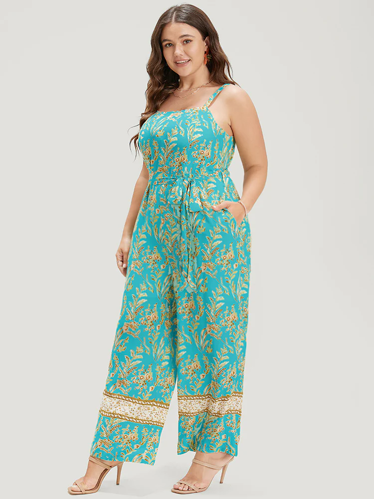 Bandana Print Belt Pocket Spaghetti Strap Jumpsuit - Image 4