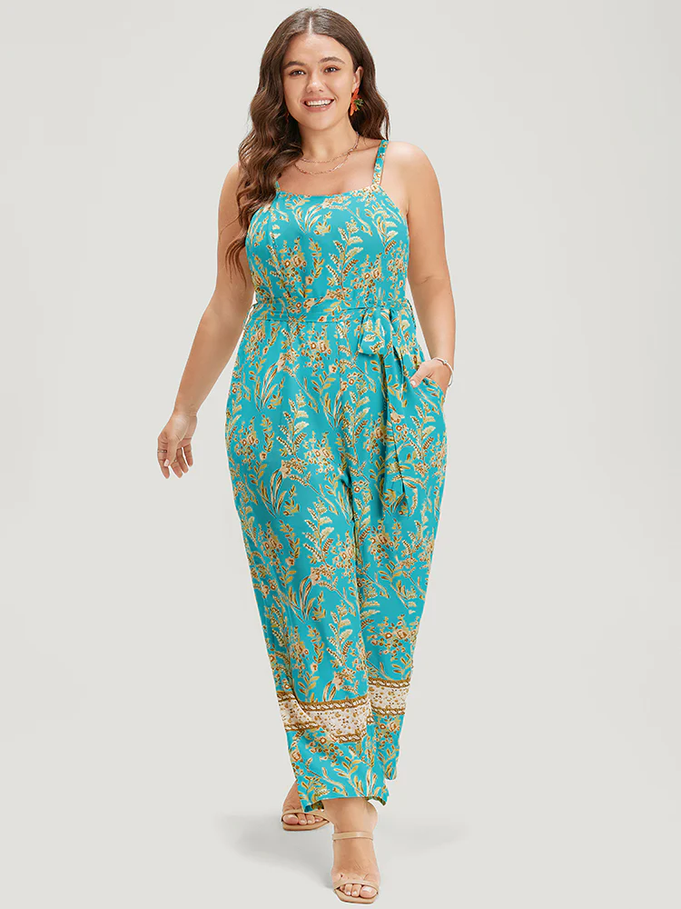 Bandana Print Belt Pocket Spaghetti Strap Jumpsuit - Image 5