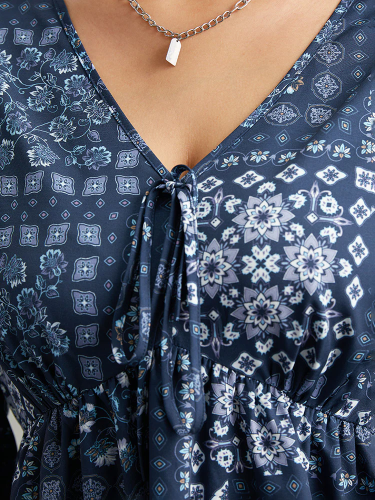 Bandana Print Bowknot Frill Trim Blouse - Image 5