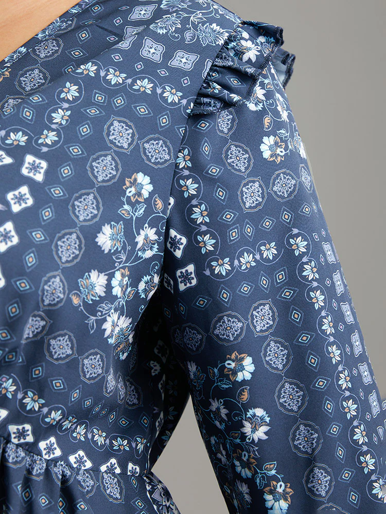 Bandana Print Bowknot Frill Trim Blouse - Image 6