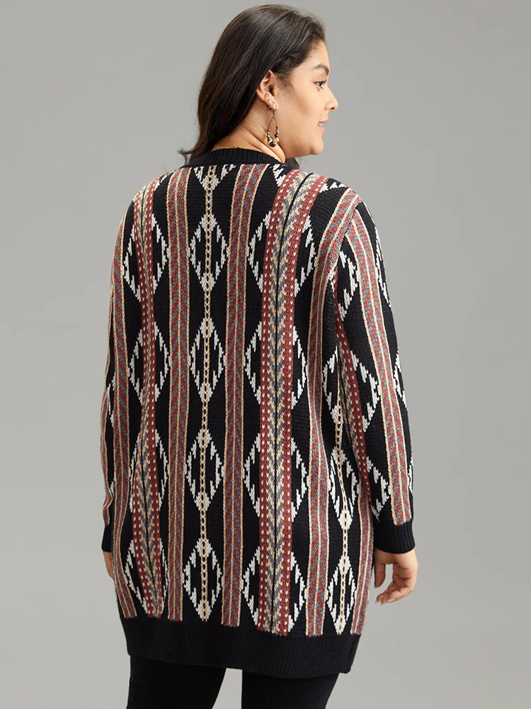 Bandana Print Button Down Patched Pocket Tunic Cardigan - Image 2