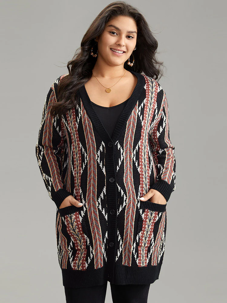 Bandana Print Button Down Patched Pocket Tunic Cardigan - Image 3