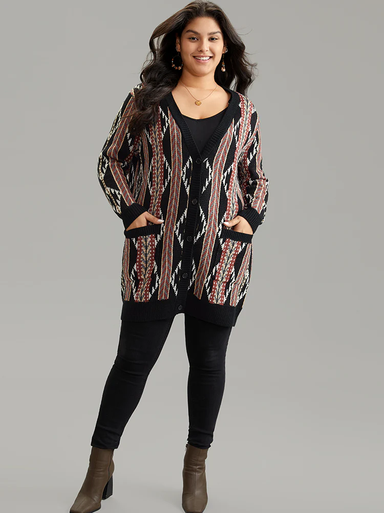 Bandana Print Button Down Patched Pocket Tunic Cardigan - Image 4