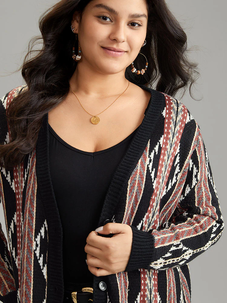 Bandana Print Button Down Patched Pocket Tunic Cardigan - Image 5