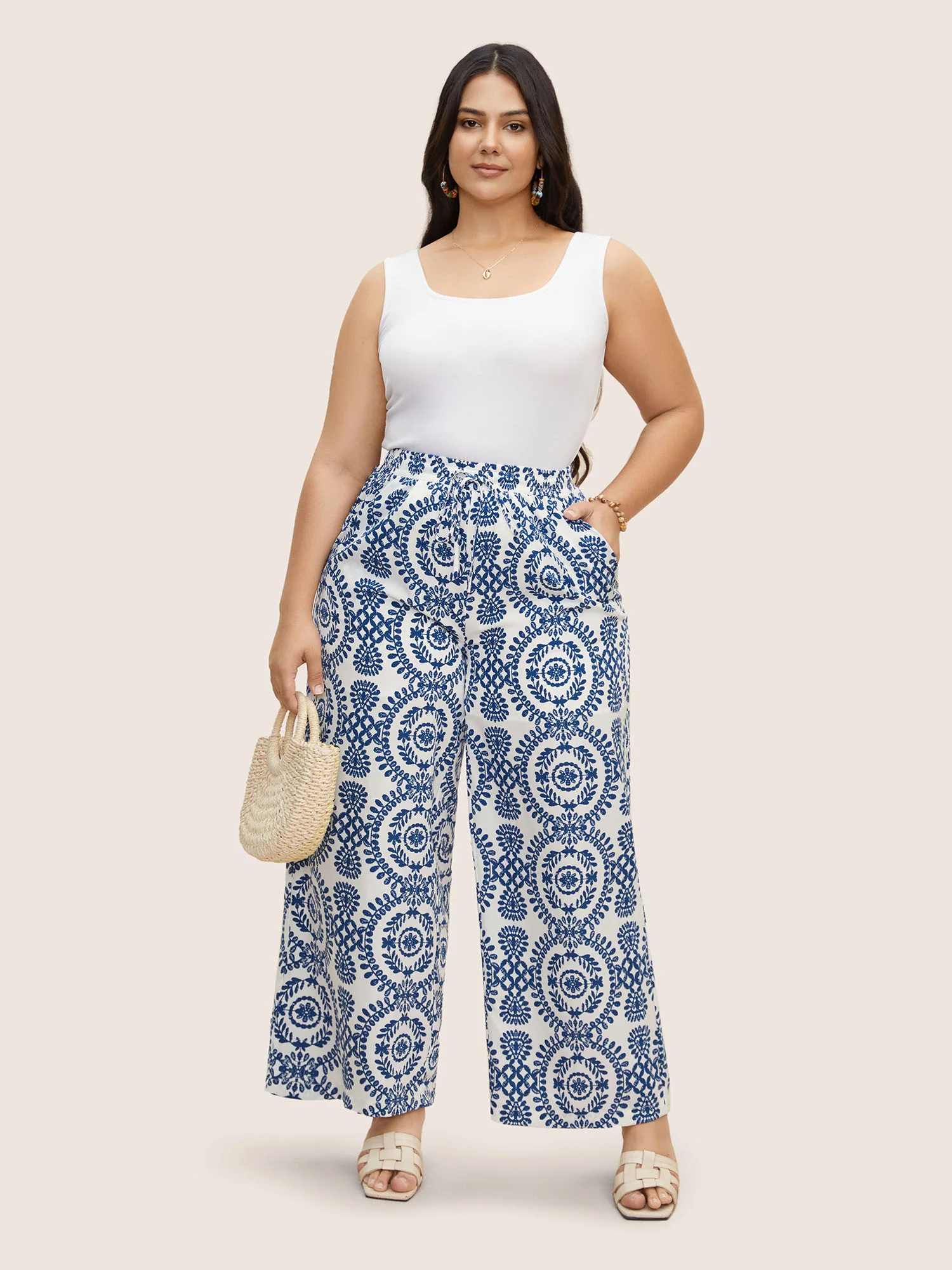 Bandana Print Drawstring Wide Leg Pants - Image 3