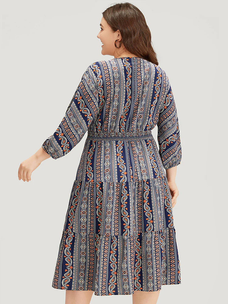 Bandana Print Elastic Cuffs Layered Hem Dress - Image 2