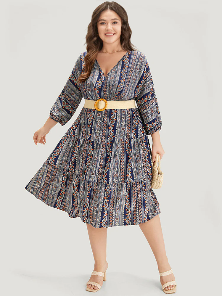 Bandana Print Elastic Cuffs Layered Hem Dress - Image 4