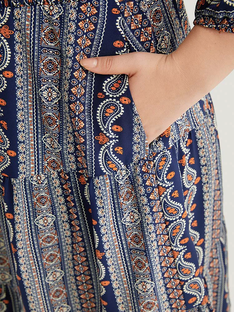 Bandana Print Elastic Cuffs Layered Hem Dress - Image 6