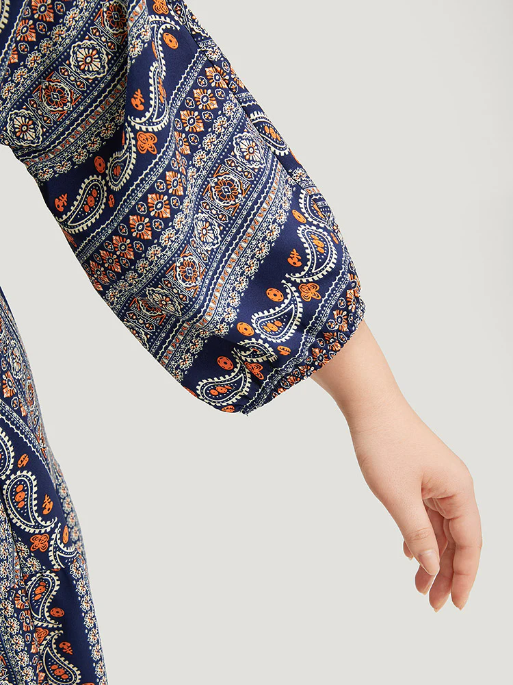 Bandana Print Elastic Cuffs Layered Hem Dress - Image 7