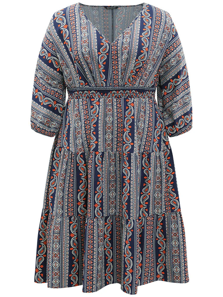 Bandana Print Elastic Cuffs Layered Hem Dress - Image 8