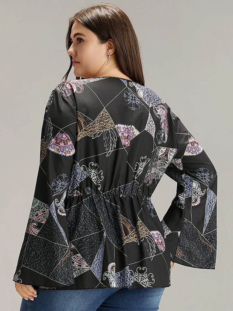 Bandana Print Elastic Waist Blouse - Image 2