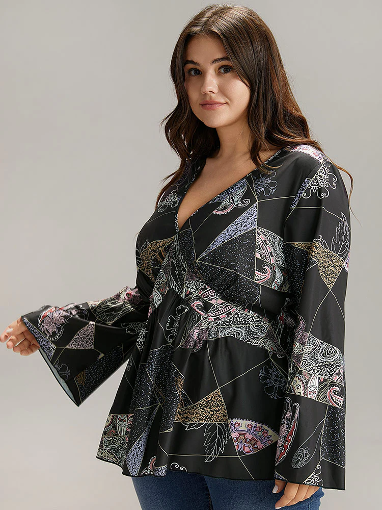 Bandana Print Elastic Waist Blouse - Image 3