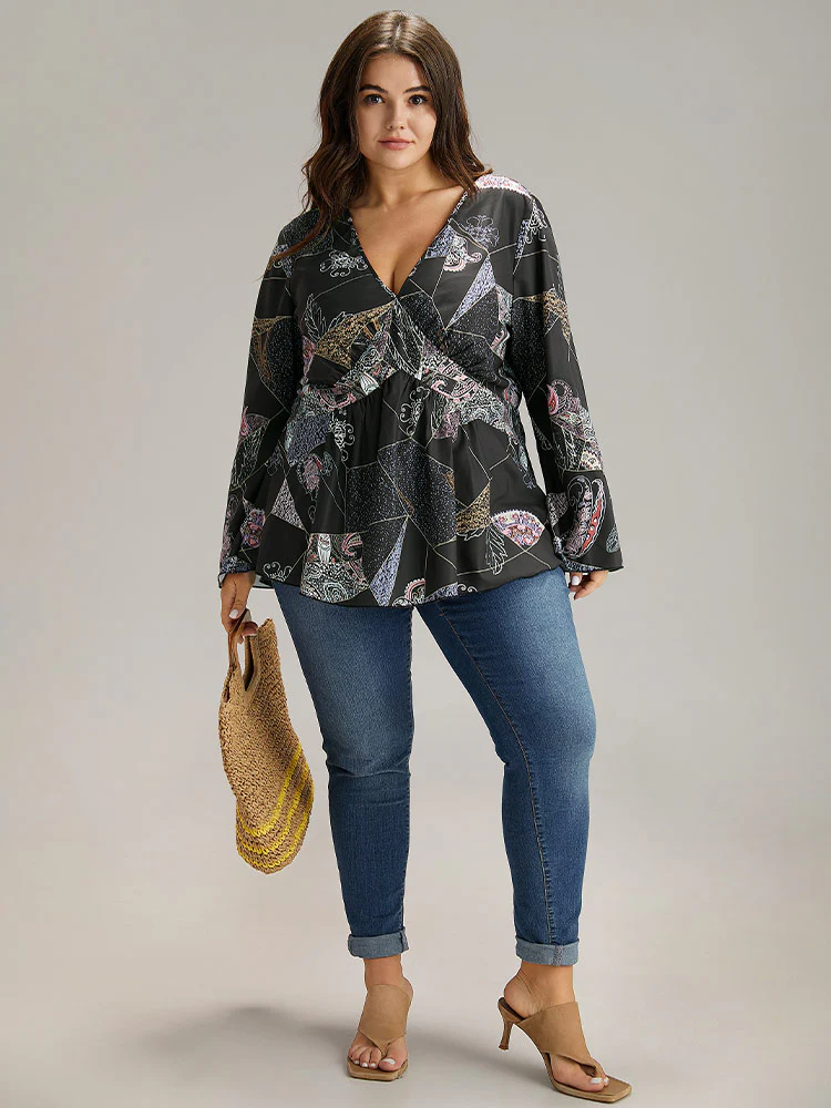 Bandana Print Elastic Waist Blouse - Image 4