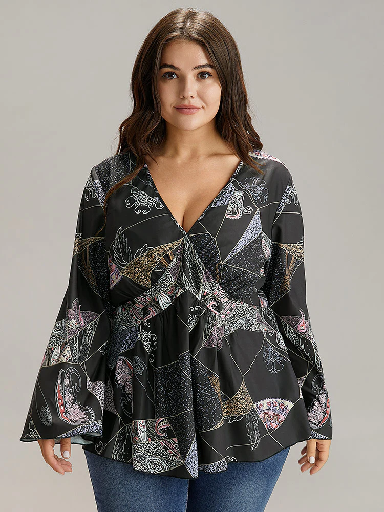 Bandana Print Elastic Waist Blouse - Image 5