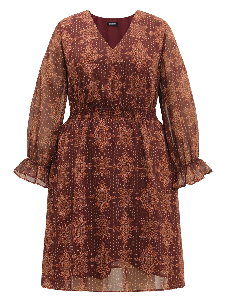 Bandana Print Elastic Waist Flutter Trim Dress - Image 10