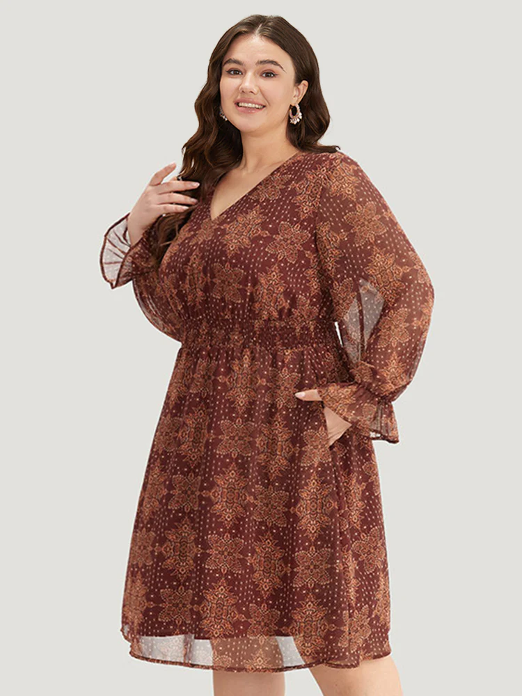 Bandana Print Elastic Waist Flutter Trim Dress - Image 2