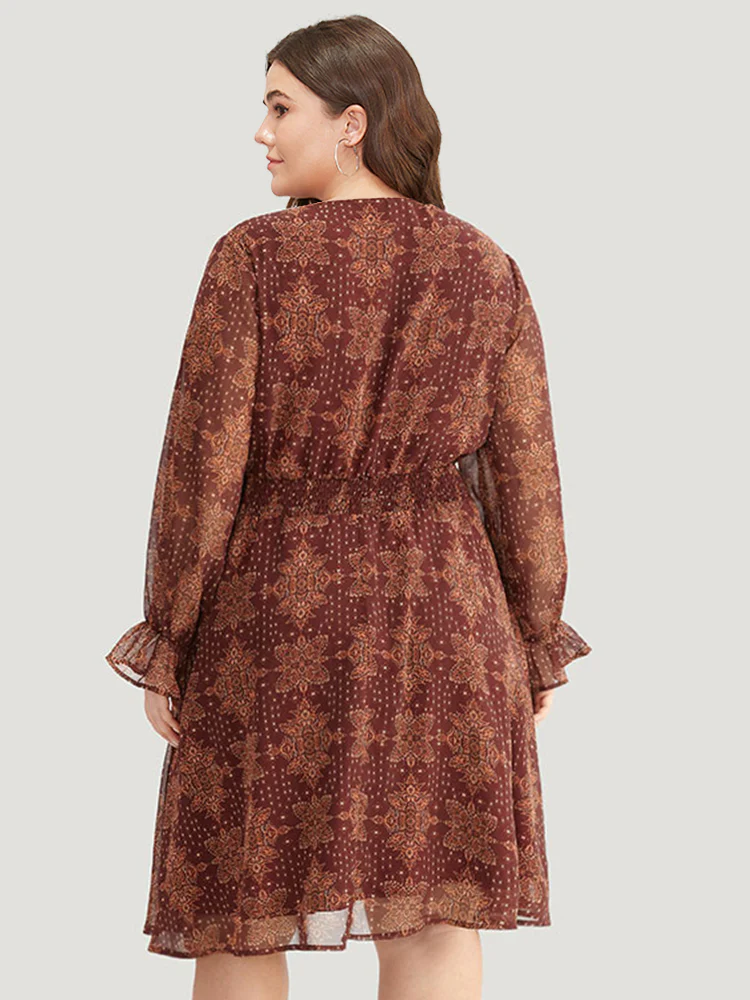 Bandana Print Elastic Waist Flutter Trim Dress - Image 3