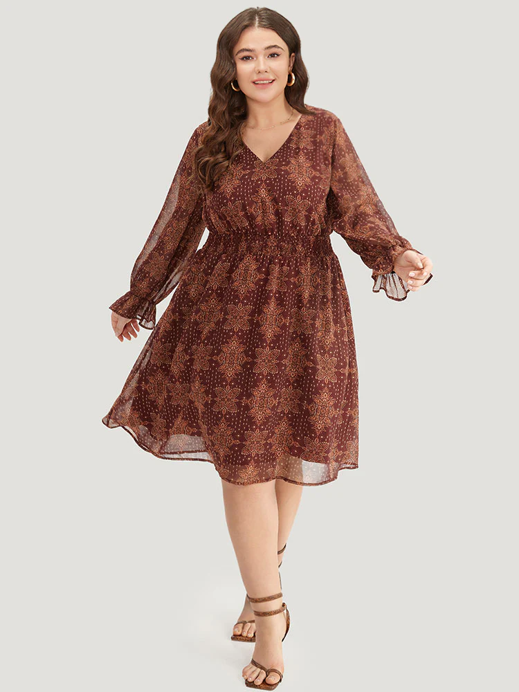 Bandana Print Elastic Waist Flutter Trim Dress - Image 4
