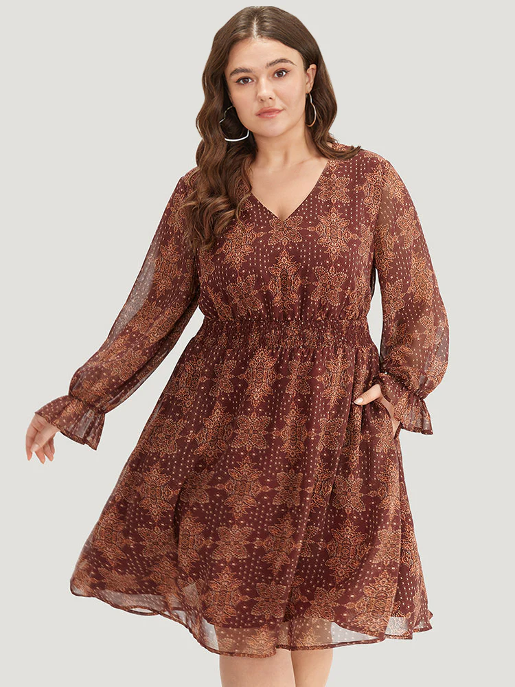 Bandana Print Elastic Waist Flutter Trim Dress - Image 5