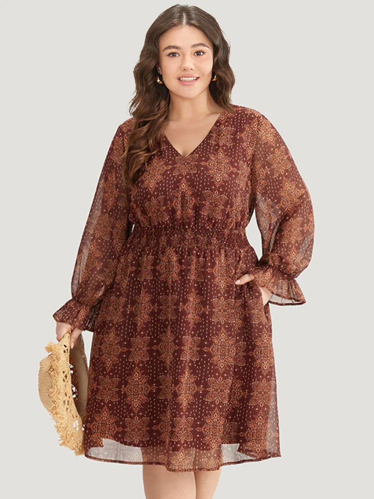Bandana Print Elastic Waist Flutter Trim Dress - Image 6