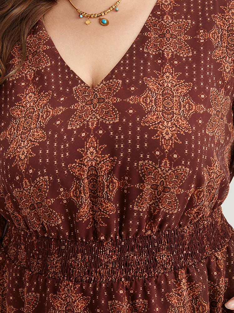 Bandana Print Elastic Waist Flutter Trim Dress - Image 7