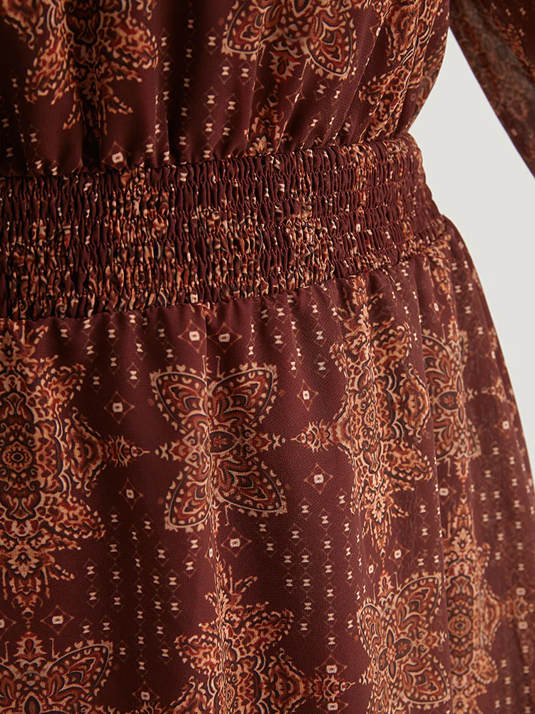 Bandana Print Elastic Waist Flutter Trim Dress - Image 8