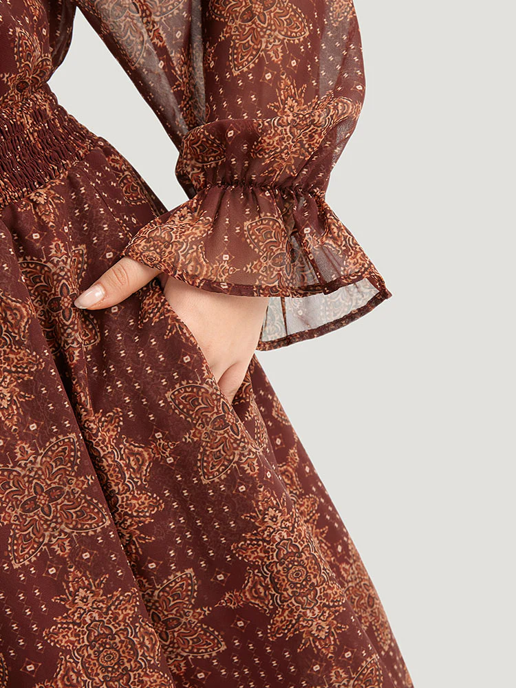 Bandana Print Elastic Waist Flutter Trim Dress - Image 9