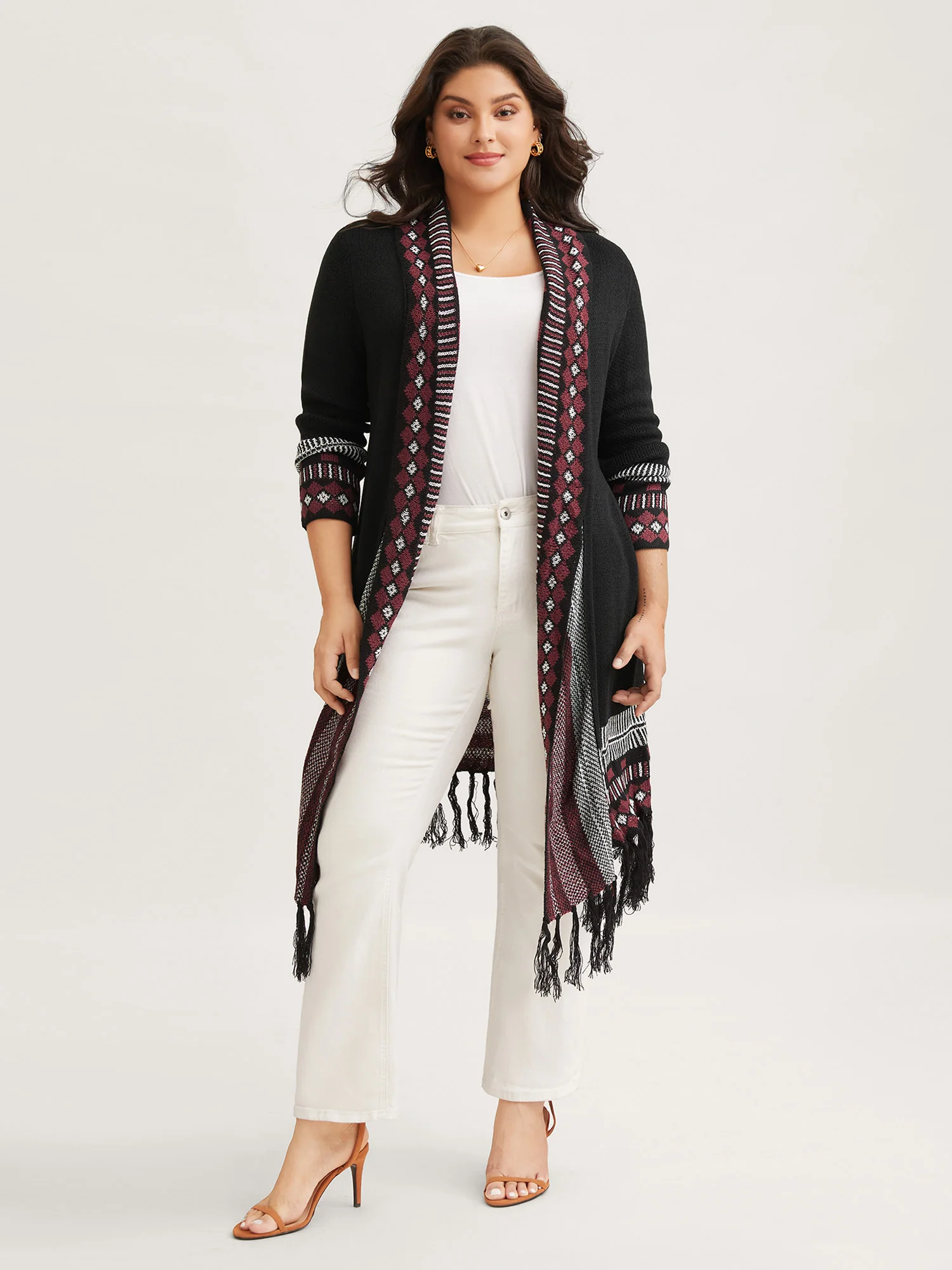 Bandana Print Fringe Trim Maxi Cardigan - Image 3