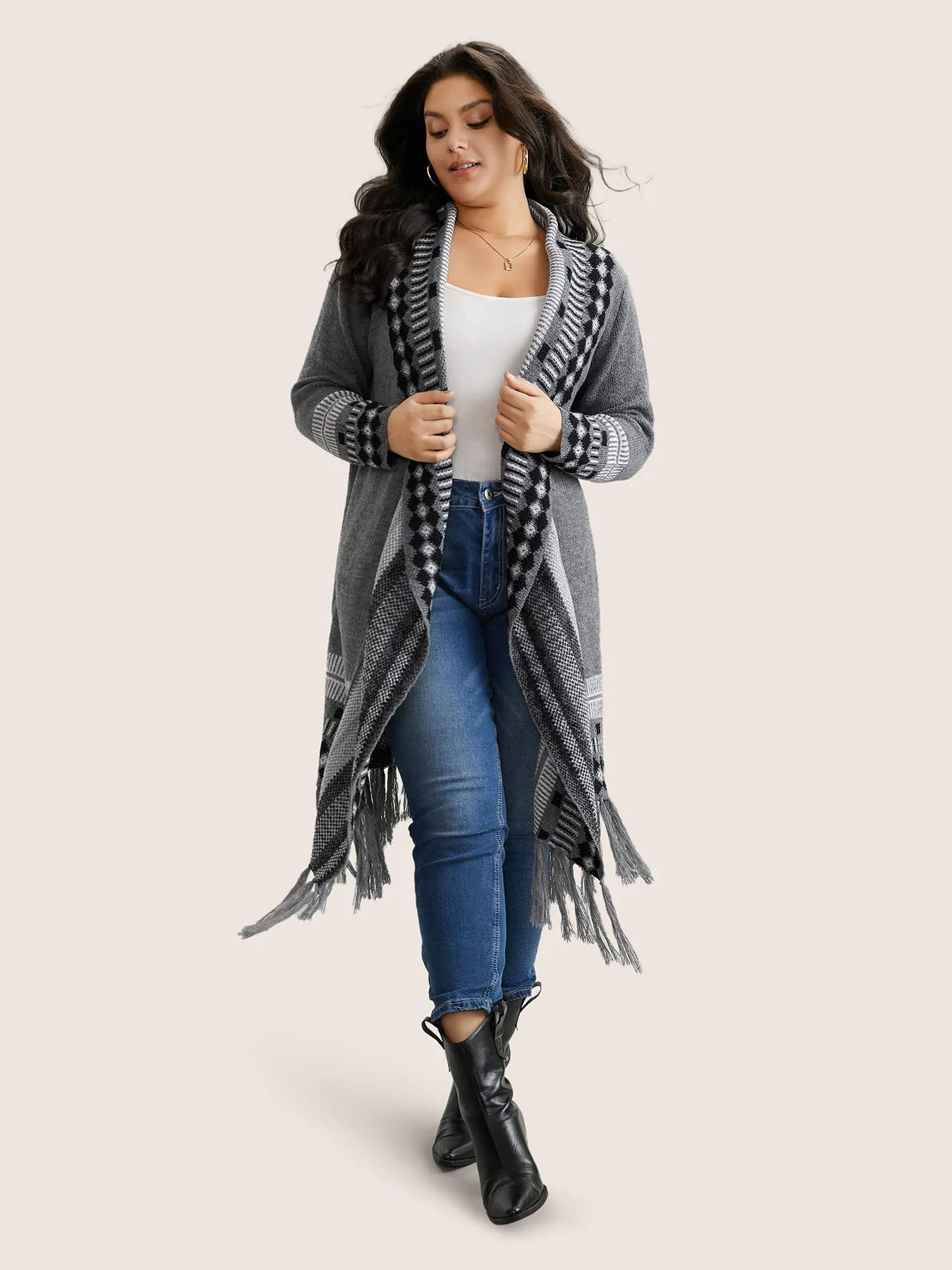 Bandana Print Fringe Trim Maxi Cardigan - Image 6