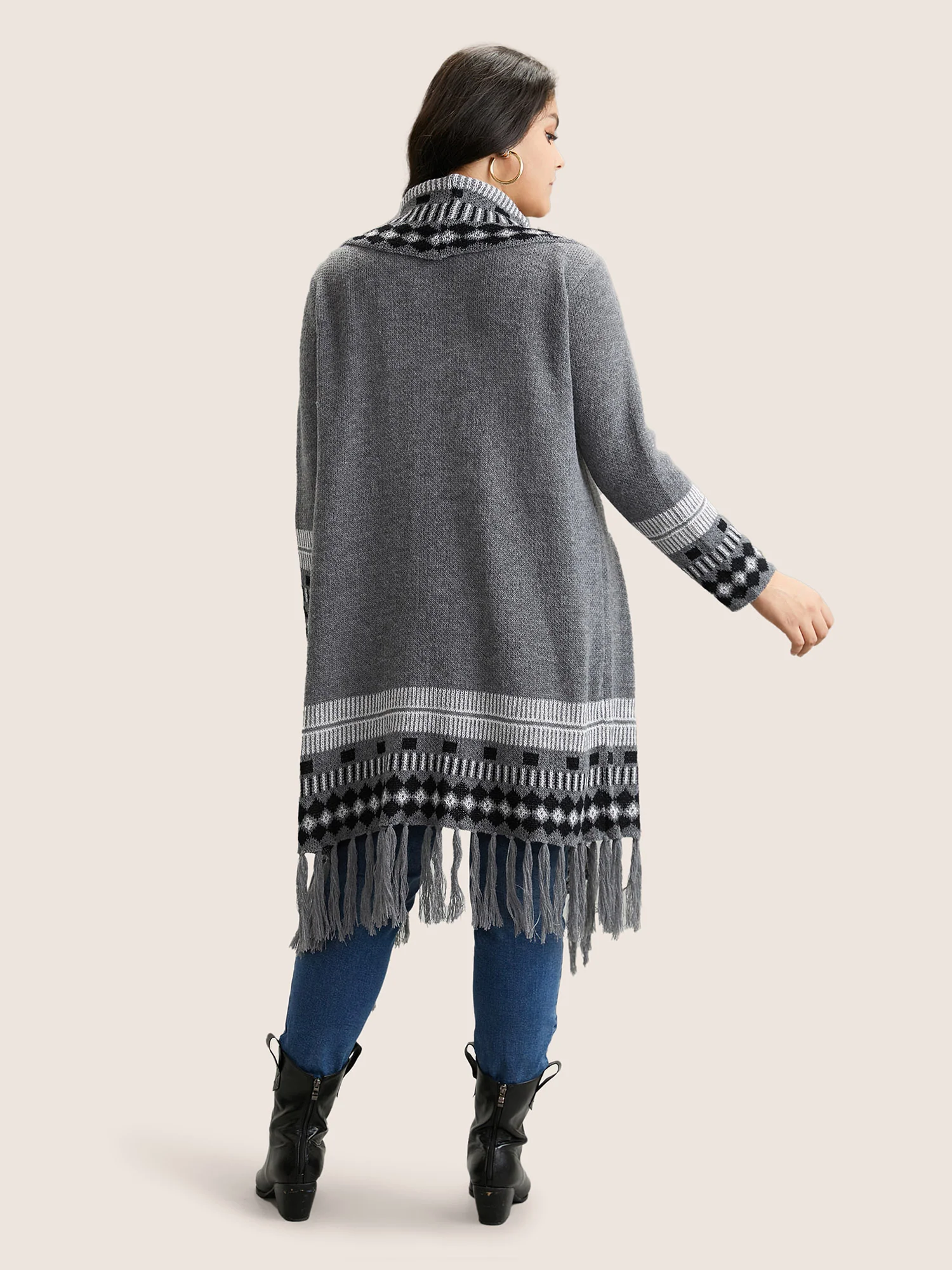 Bandana Print Fringe Trim Maxi Cardigan - Image 7