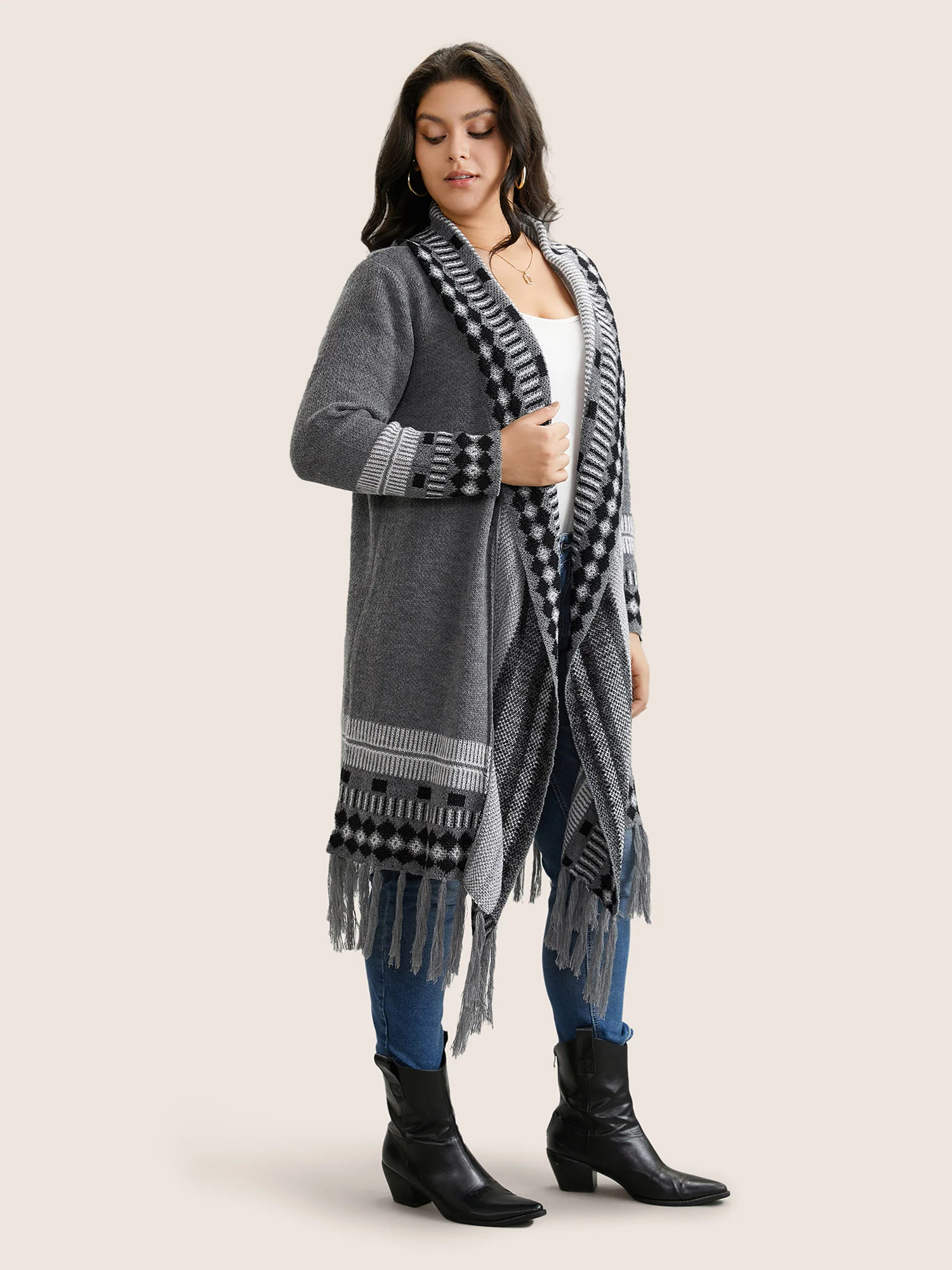 Bandana Print Fringe Trim Maxi Cardigan - Image 8