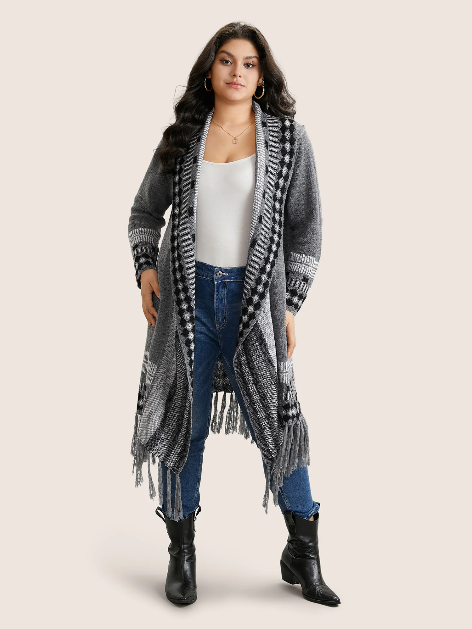 Bandana Print Fringe Trim Maxi Cardigan - Image 9
