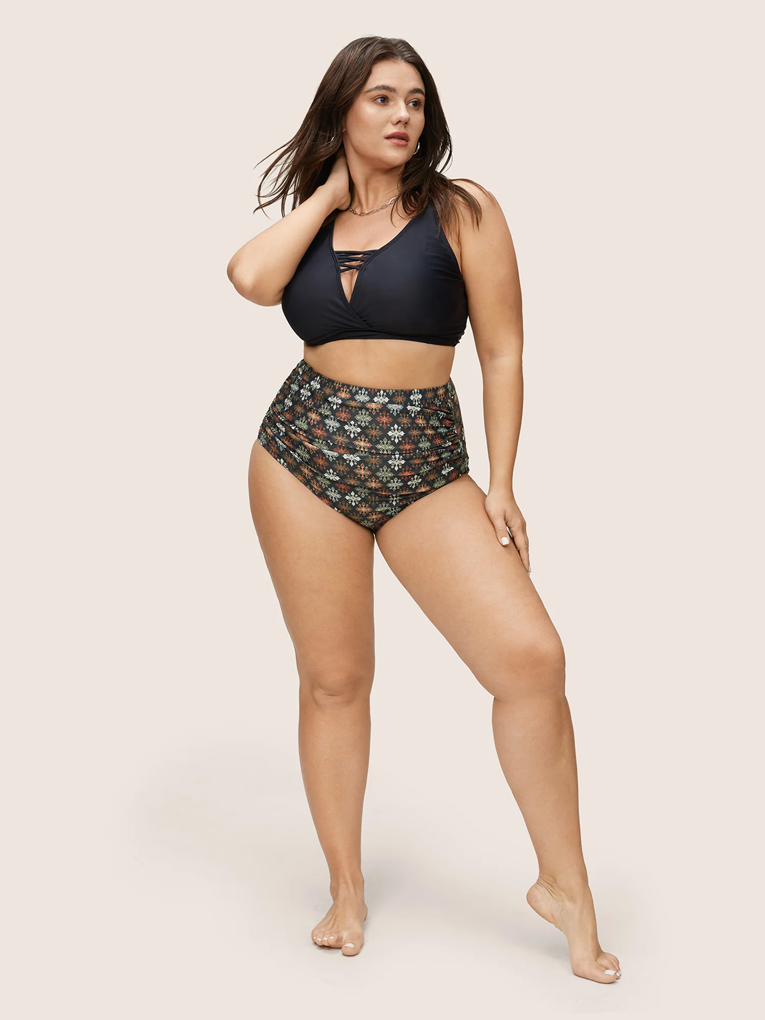 Bandana Print Gathered High Rise Swim Bottom - Image 3