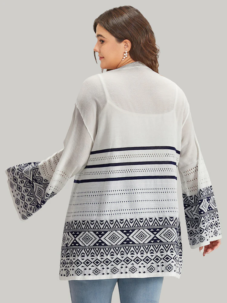 Bandana Print Geo Eyelet Ties Front Cardigan - Image 2
