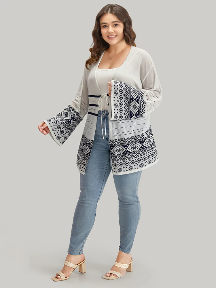 Bandana Print Geo Eyelet Ties Front Cardigan - Image 4