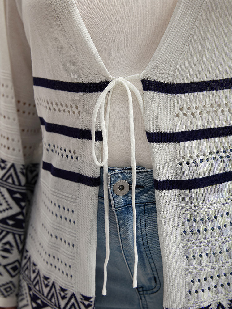 Bandana Print Geo Eyelet Ties Front Cardigan - Image 6