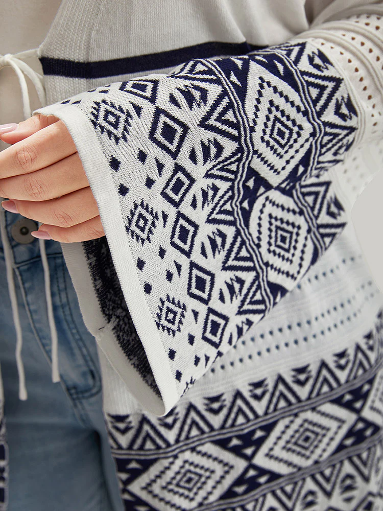 Bandana Print Geo Eyelet Ties Front Cardigan - Image 7