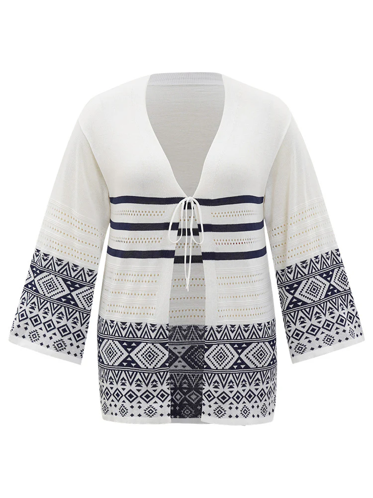 Bandana Print Geo Eyelet Ties Front Cardigan - Image 9