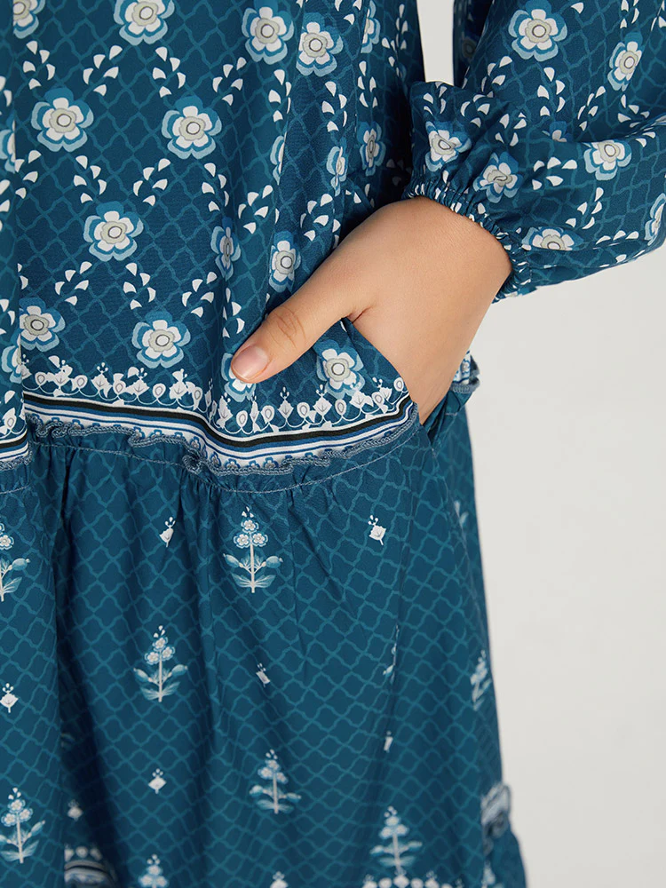Bandana Print Knot Neck Lantern Sleeve Dress - Image 8