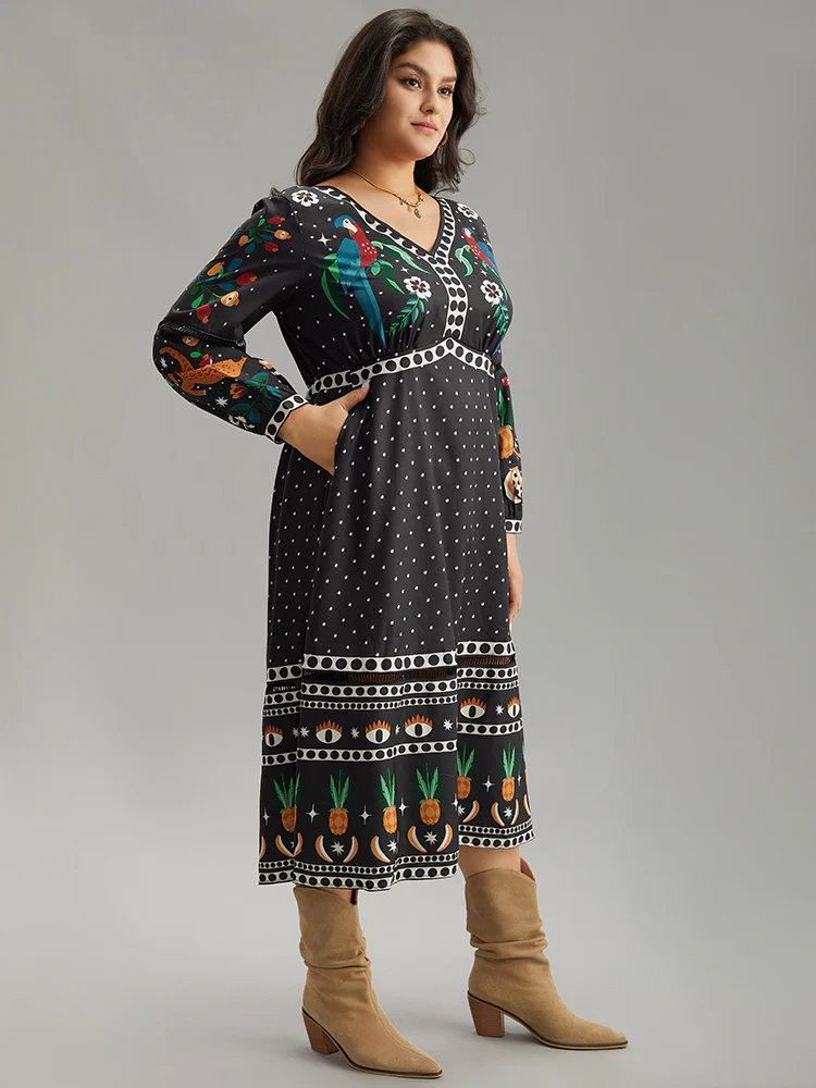 Bandana Print Lantern Sleeve Ruffle Hem Dress - Image 2