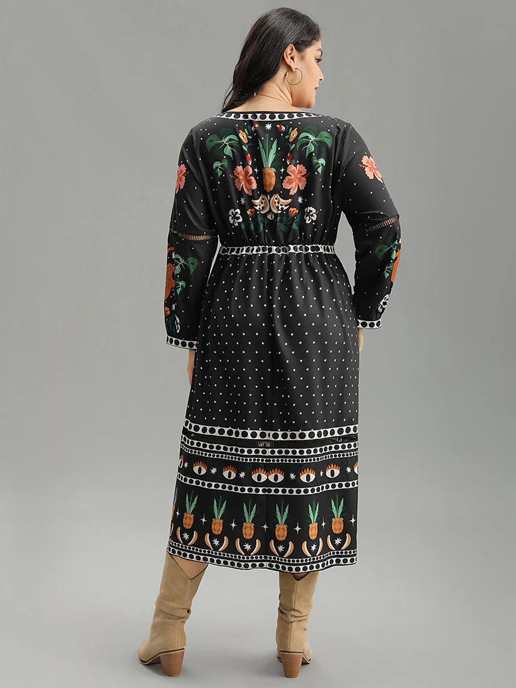 Bandana Print Lantern Sleeve Ruffle Hem Dress - Image 3