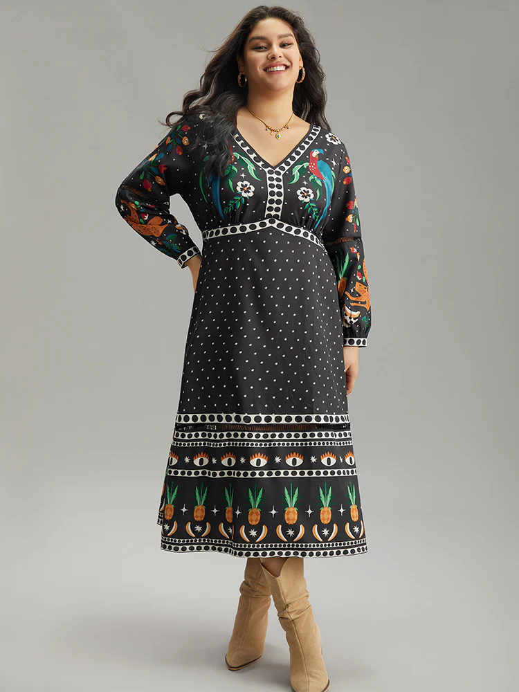 Bandana Print Lantern Sleeve Ruffle Hem Dress - Image 4