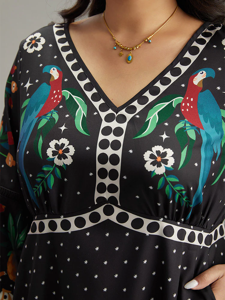 Bandana Print Lantern Sleeve Ruffle Hem Dress - Image 5
