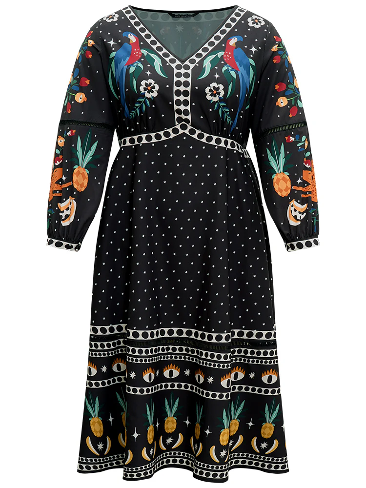 Bandana Print Lantern Sleeve Ruffle Hem Dress - Image 7