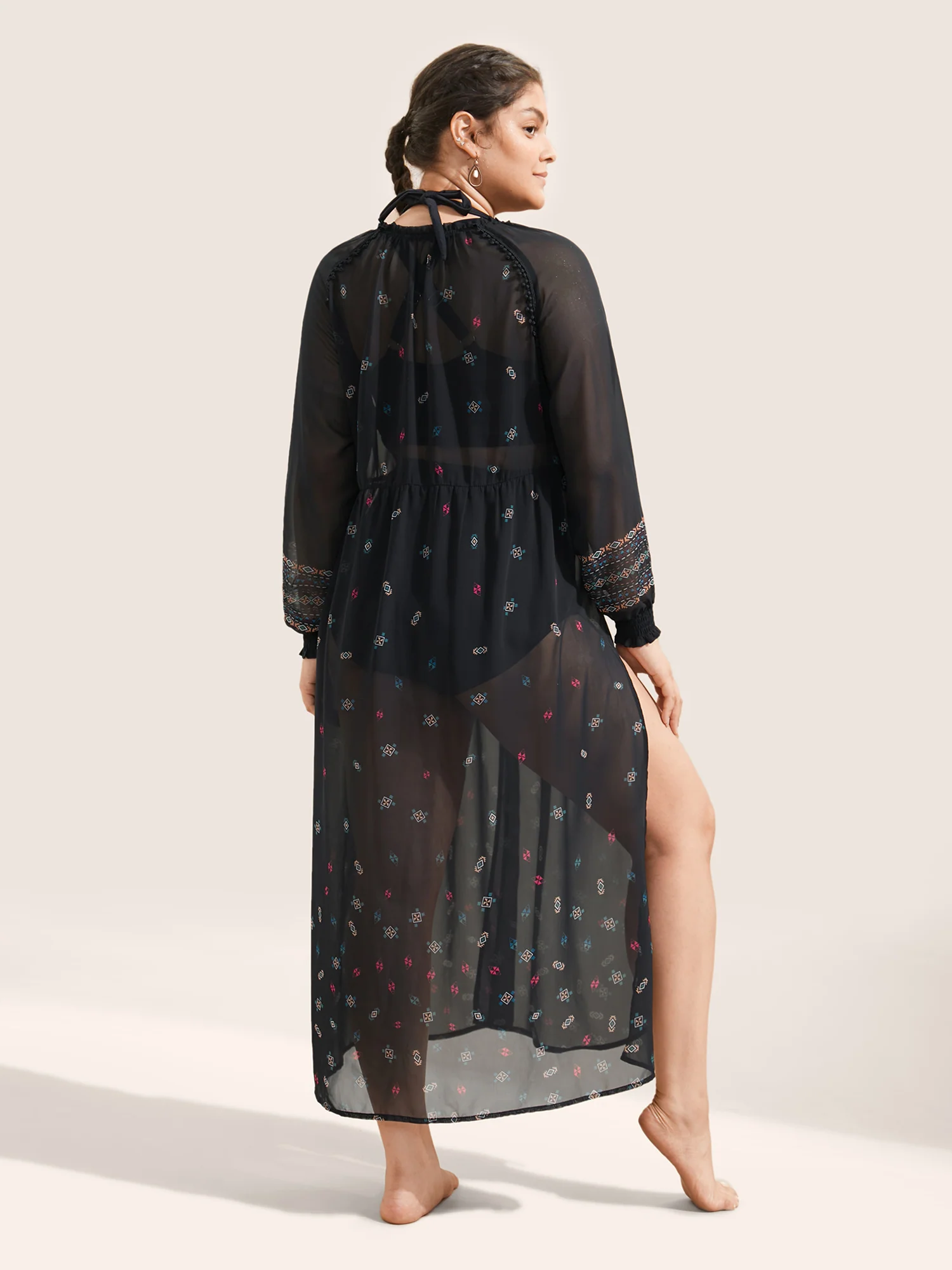 Bandana Print Mesh Shirred Split Side Kimono - Image 5